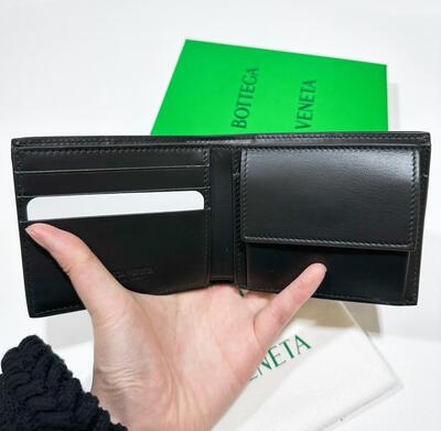 BV Mens Cassette Bi-Fold Wallet with Coin Black