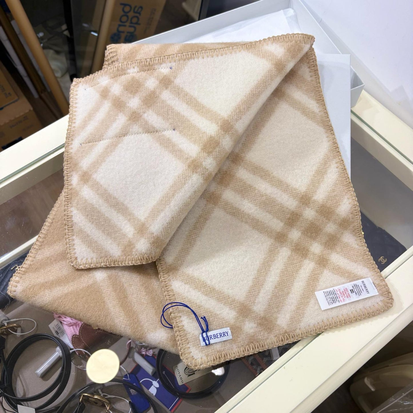 Burberry Check Wool Scarf Beige