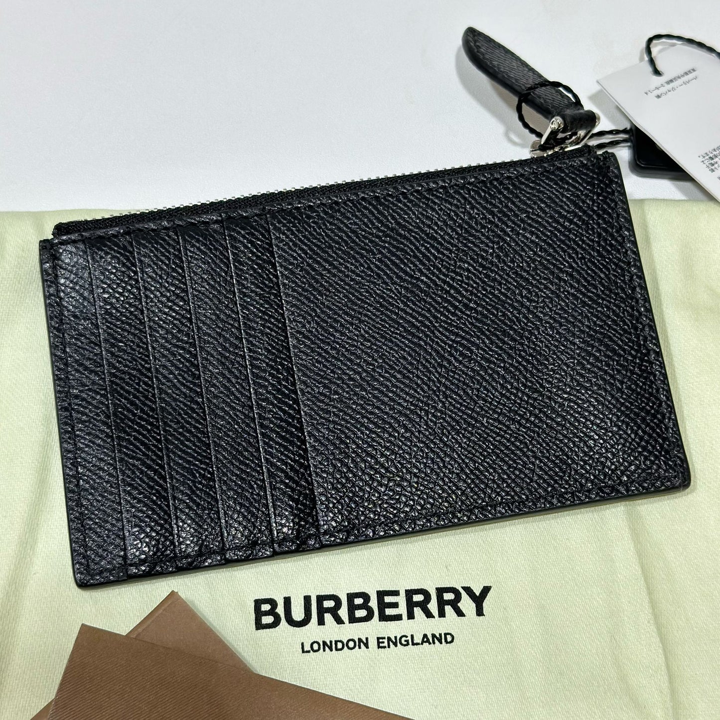 Burberry Grainy Leather TB Zip Card Case Black