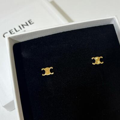 Celine Triomphe Stud Earrings Gold