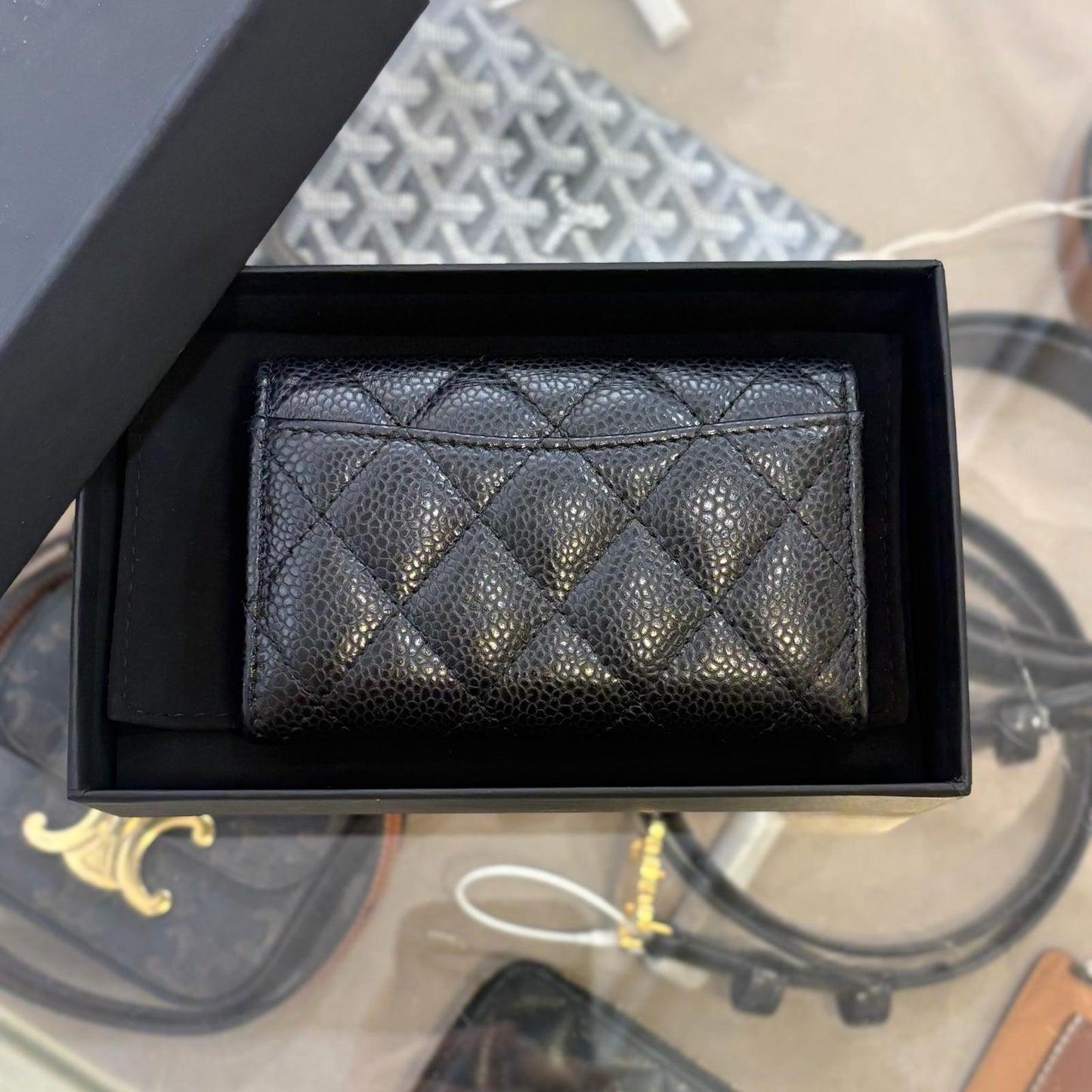 Chanel Classic Cardholder Cow Black Gold (A-)