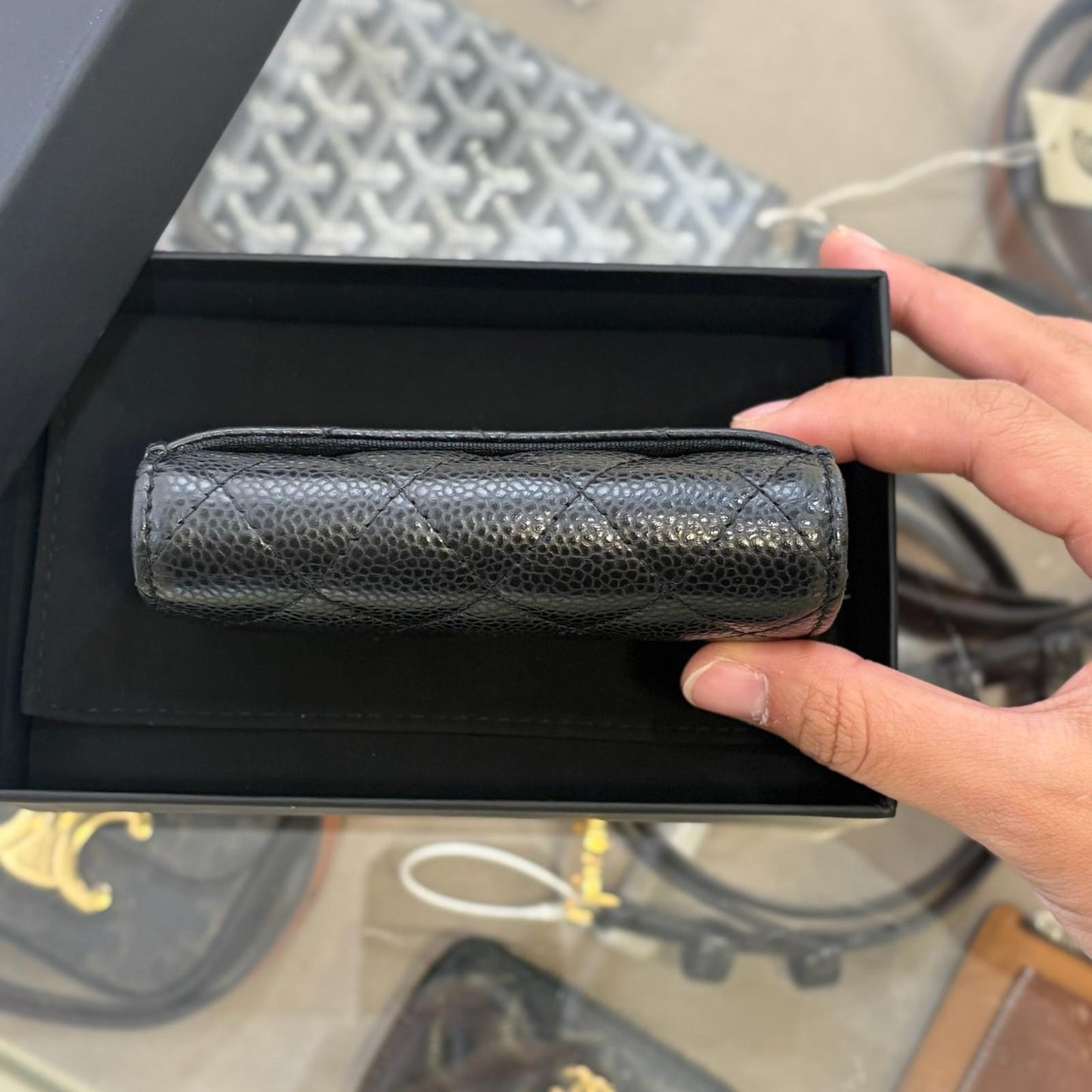 Chanel Classic Cardholder Cow Black Gold (A-)