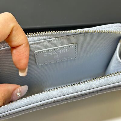 Chanel Classic Zip Long Cardholder Cow Light Grey Silver
