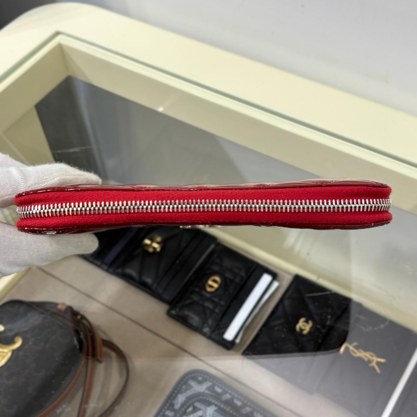 Chanel Long Zipped Wallet Red Patent Leather (A)