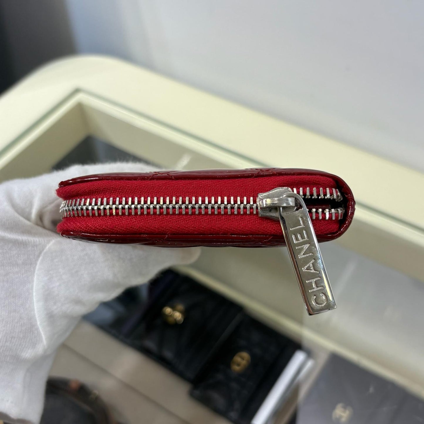 Chanel Long Zipped Wallet Red Patent Leather (A)