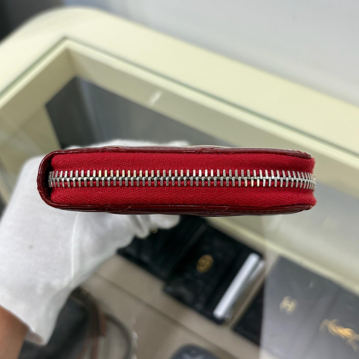 Chanel Long Zipped Wallet Red Patent Leather (A)
