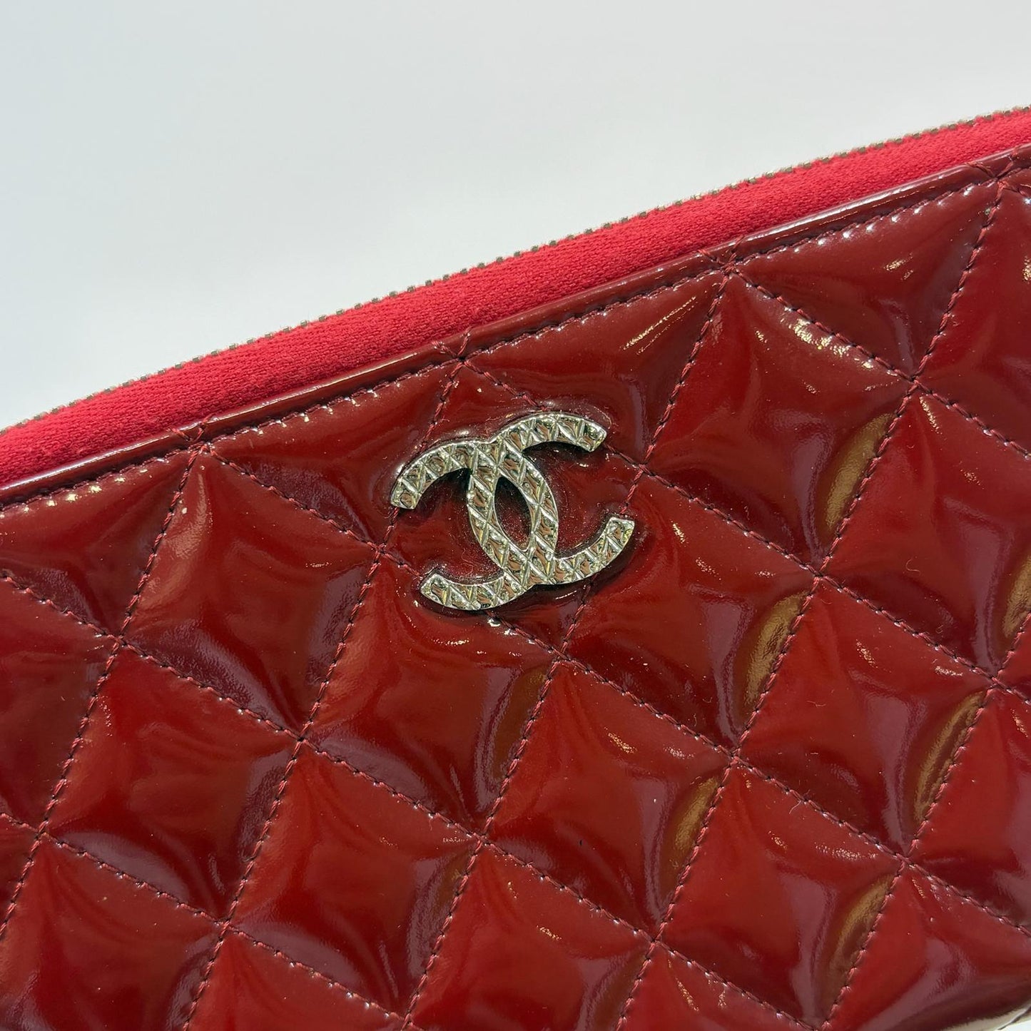 Chanel Long Zipped Wallet Red Patent Leather (A)