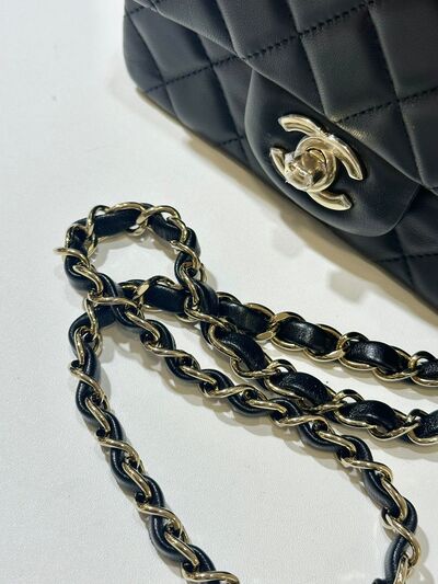 Chanel Mini Square Flap Bag Black Gold 17cm