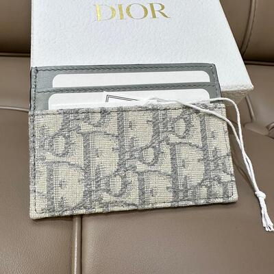 Dior Caro Freesia Card Holder Oblique Grey