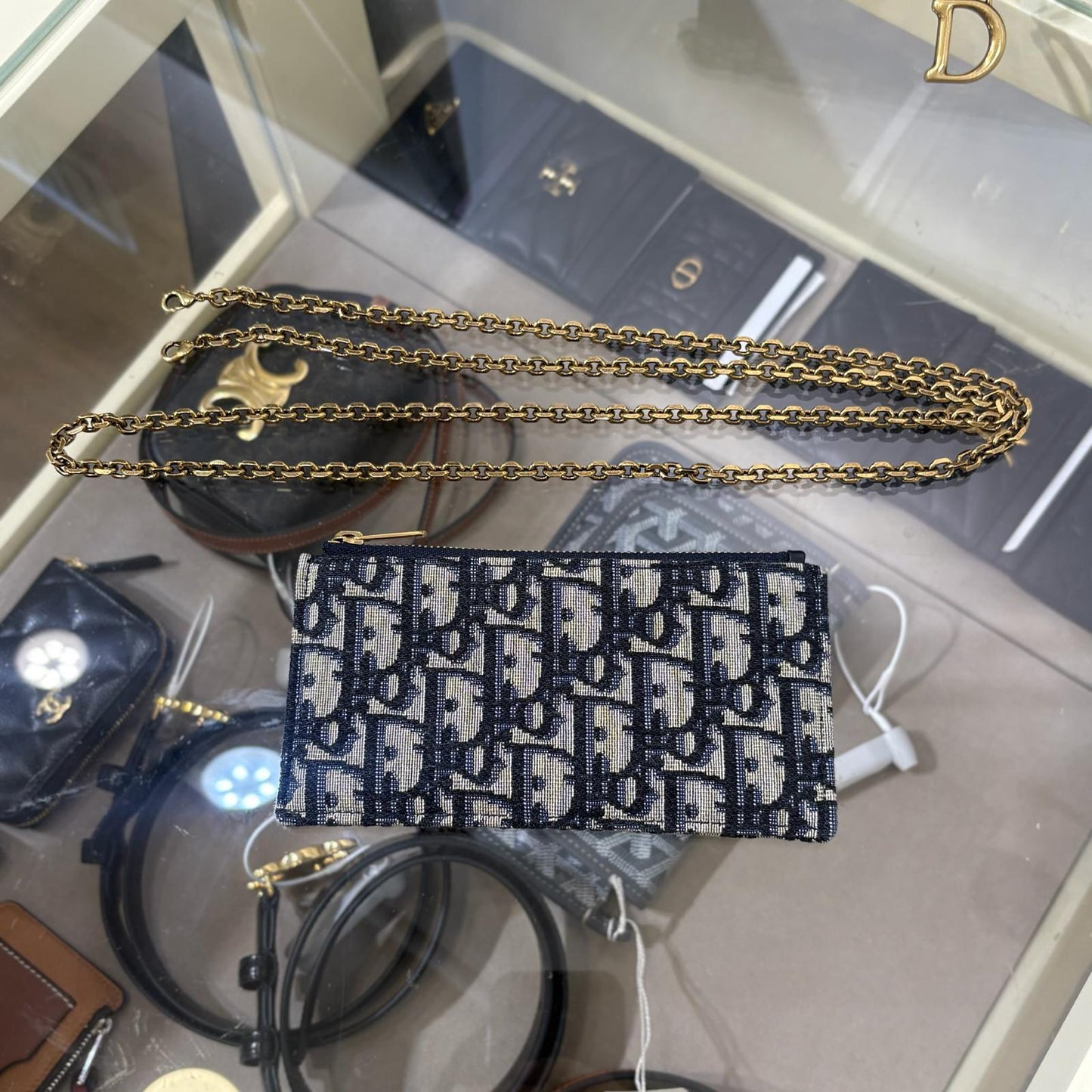 Dior Wallet On Chain Oblique Blue (A)