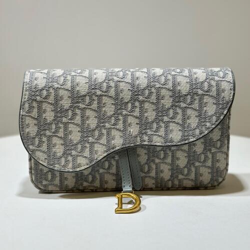 Dior Medium Saddle Pouch with Chain Oblique Grey