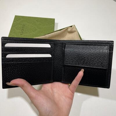 Gucci Mens GG Marmont Leather Bi-fold Wallet with Coin Black