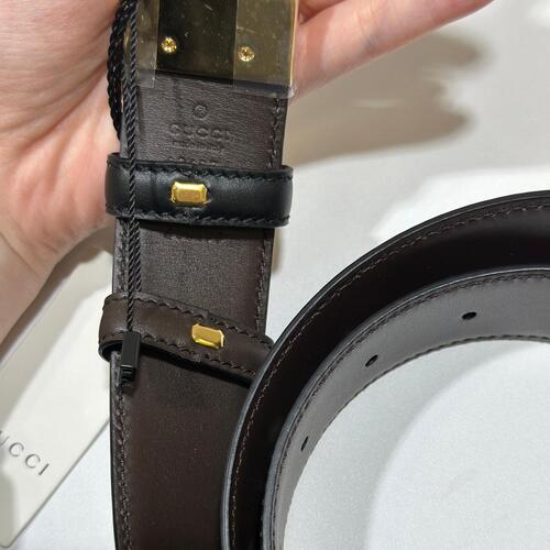 Gucci 3.5cm Reversible Belt With Square G Buckle Black Brown