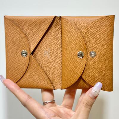 Hermes Calvi Duo Card Holder Epsom Calf Gold