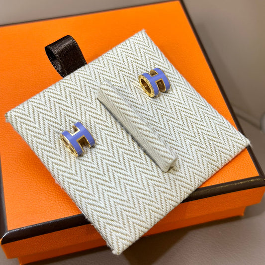 Hermes Mini Pop H Earrings Gold Lilas (A)