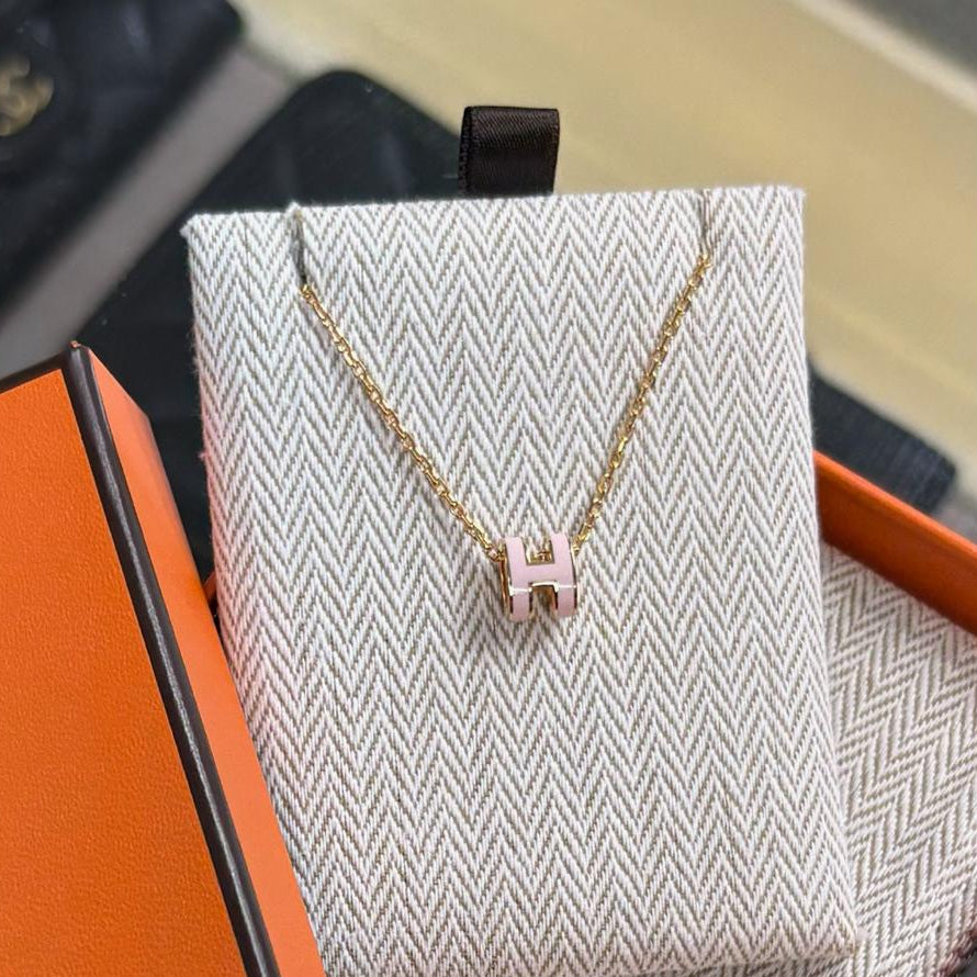 Hermes Mini Pop H Necklace Gold Pink