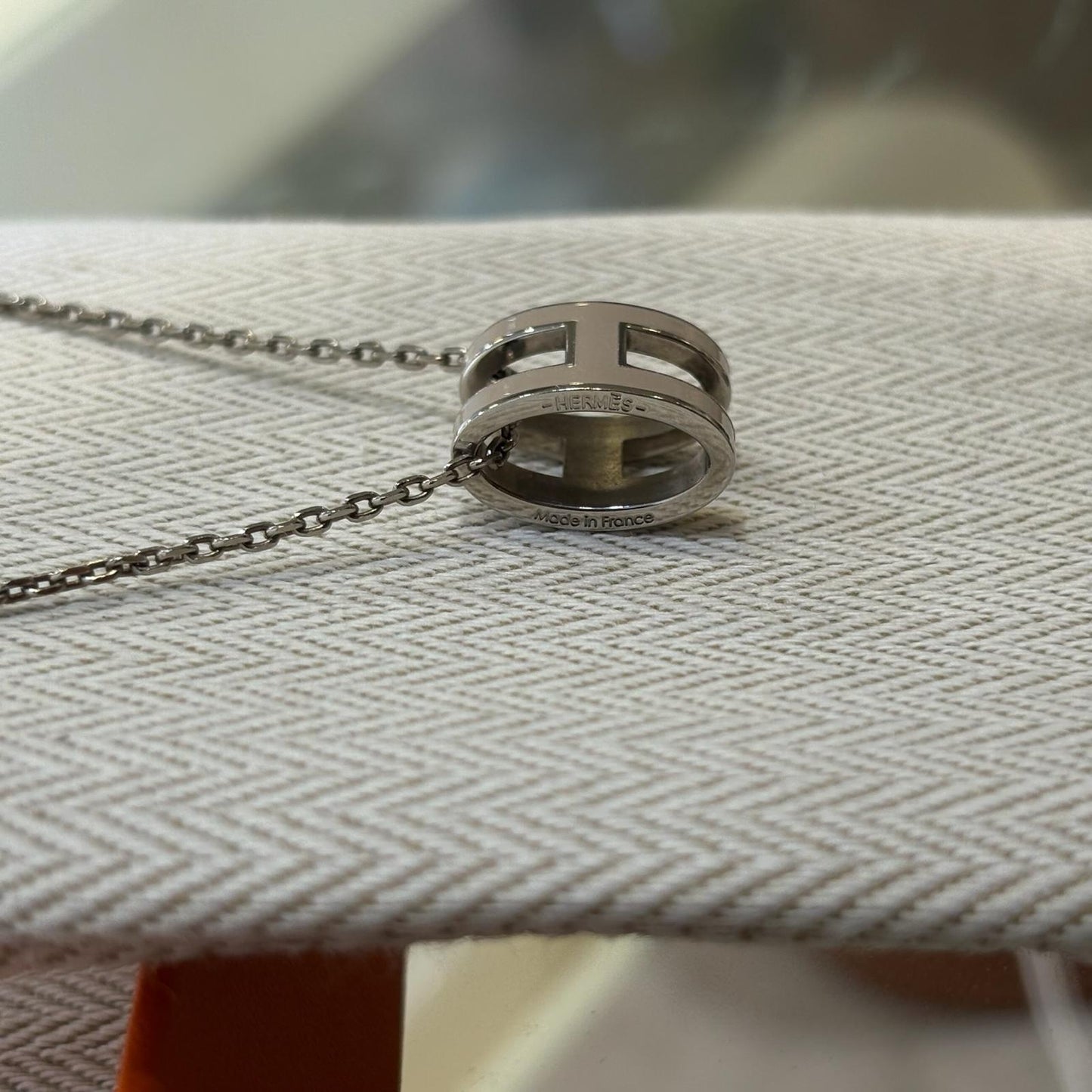 Hermes Pop H Necklace Silver Grey Marron Glace (A)