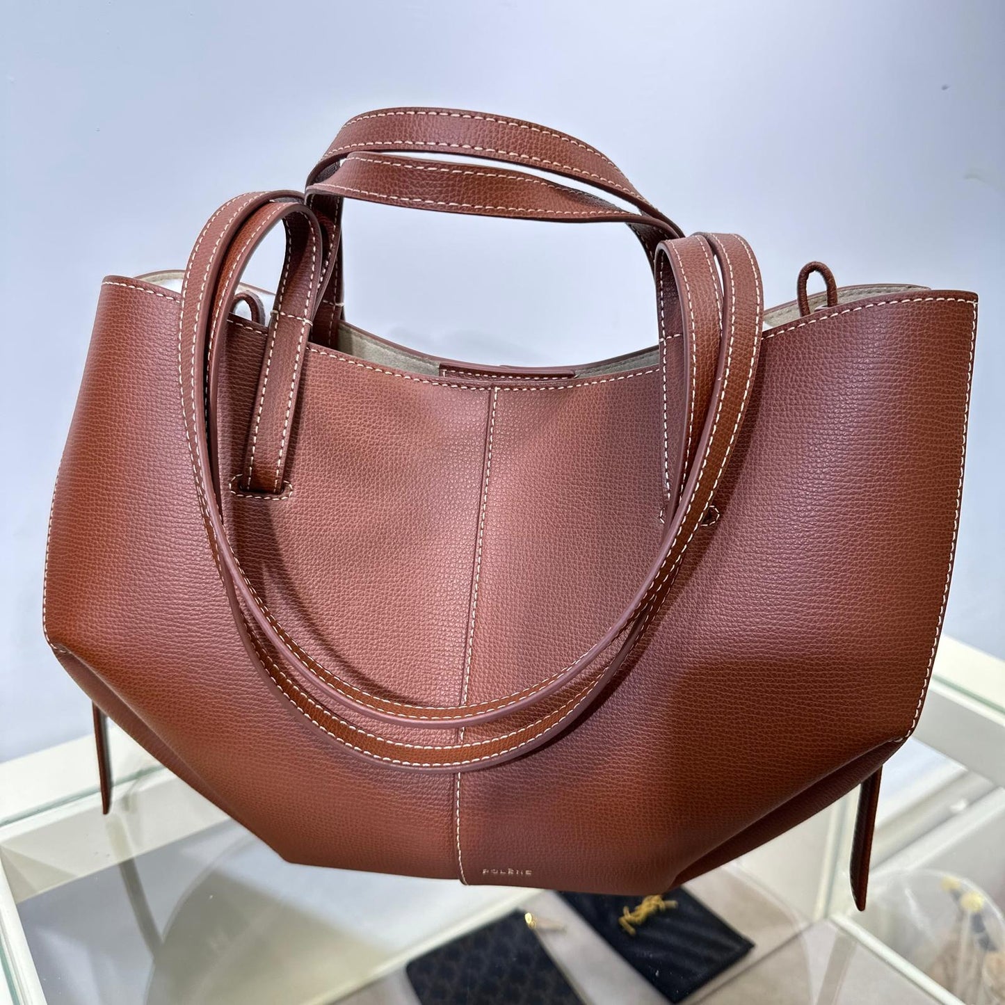 Polene Cyme Mini Grained Cognac