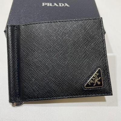 Prada Mens Clip Wallet Black Triangle Large