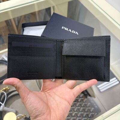 Prada Mens Wallet with Coin Black Logo