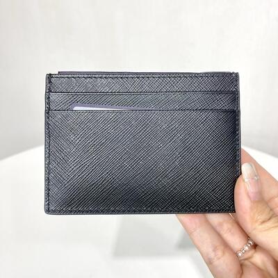 Prada Saffiano Leather Cardholder Black Triangle Large