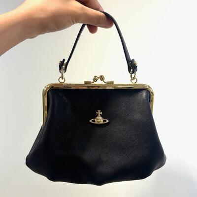 Vivenne Westwood Black Granny Frame Purse Bag Gold