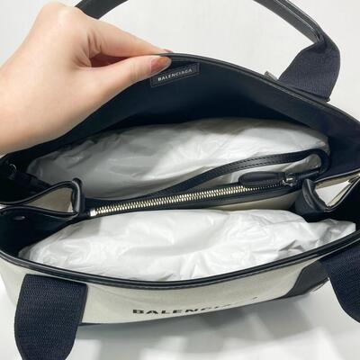 Balenciaga Navy Cabas Small Black White