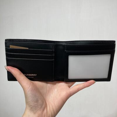 Burberry Embossed Check Men Bifold ID Wallet Black