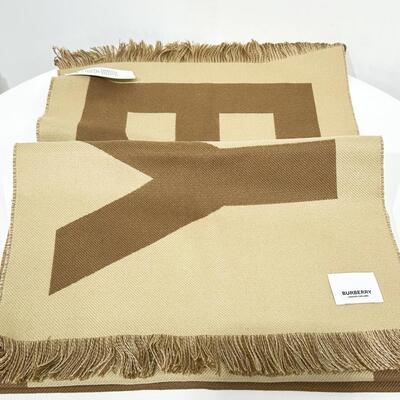 Burberry Logo Wool Jacquard Scarf Birch Brown