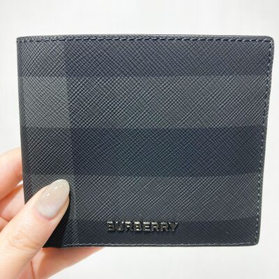 Burberry Mens Check Bifold Wallet Black