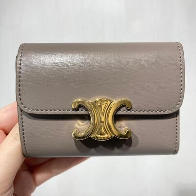 Celine Triomphe Compact Wallet With Coin Pebble