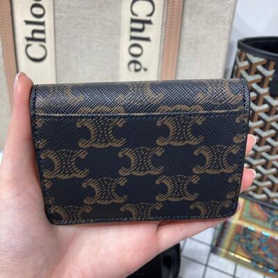 Celine Triomphe Flap Card Holder Canvas Tan