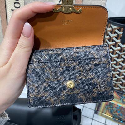 Celine Triomphe Flap Card Holder Canvas Tan