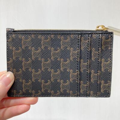 Celine Zipped Cardholder Canvas Tan Gold