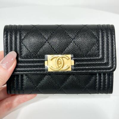 Chanel Boy Flap Cardholder Cow Black Gold