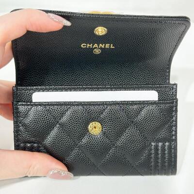 Chanel Boy Flap Cardholder Cow Black Gold