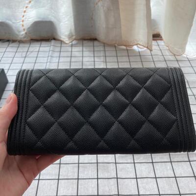 Chanel Boy Long Wallet Cow Black Gold