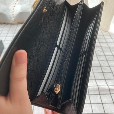 Chanel Boy Long Wallet Cow Black Gold