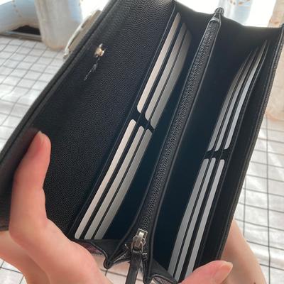 Chanel Boy Long Wallet Cow Black Silver