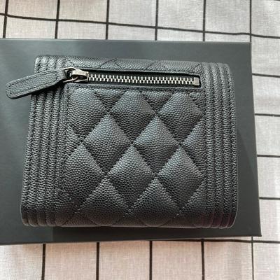 Chanel Boy Trifold Wallet Cow Black Silver