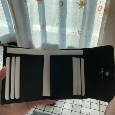 Chanel Boy Trifold Wallet Cow Black Silver