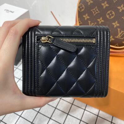 Chanel Boy Trifold Wallet Lamb Black Gold