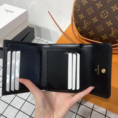Chanel Boy Trifold Wallet Lamb Black Gold