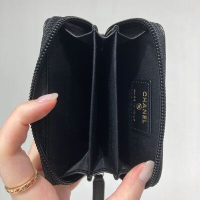 Chanel Boy Zip Coinholder Black Cow Gold