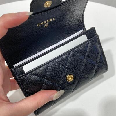 Chanel Classic Cardholder Cow Black Gold