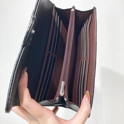 Chanel Classic Long Wallet Cow Black Silver