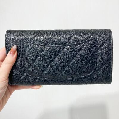 Chanel Classic Long Wallet Cow Black Silver