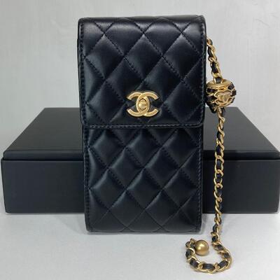 Chanel Classic Gold Ball Phone Bag Lamb Black Gold