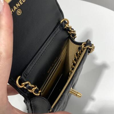 Chanel Classic Gold Ball Phone Bag Lamb Black Gold