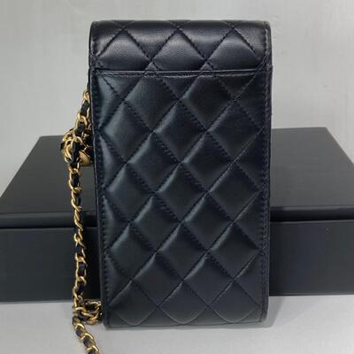 Chanel Classic Gold Ball Phone Bag Lamb Black Gold